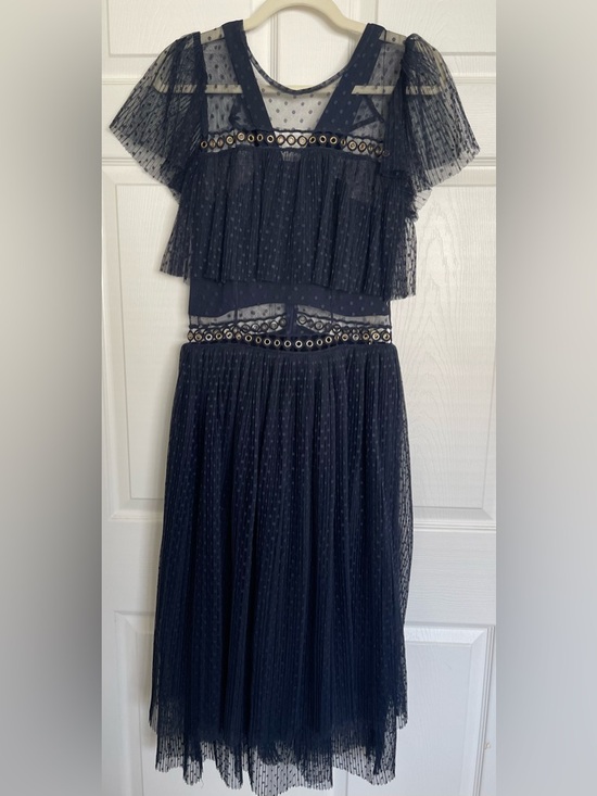 no brand Dresses & Skirts - Sheer Navy Midi Dress with Eyelet Embellishment
